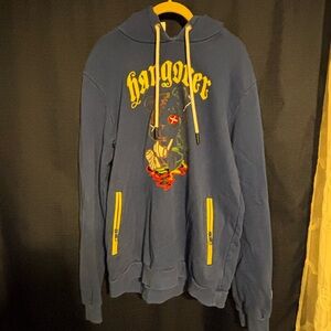 Blue Graphic Hoodie with Yellow Accents